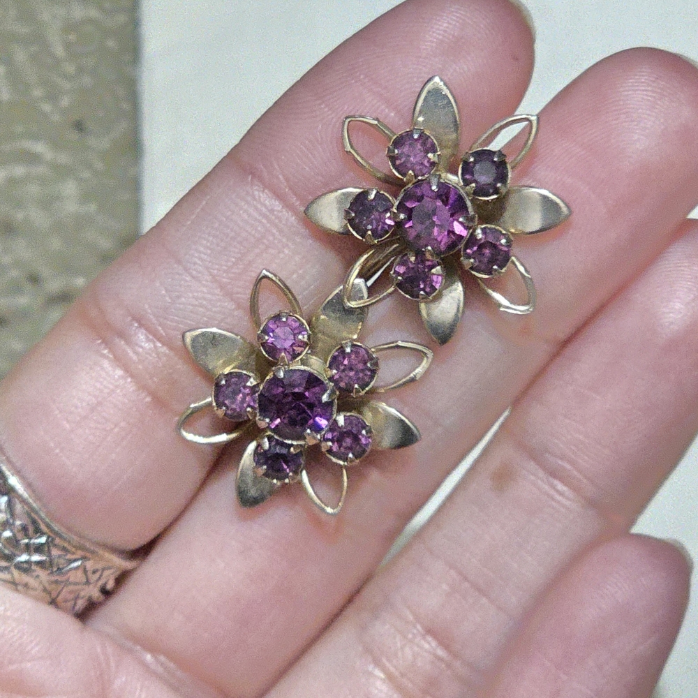 Elegant Gold and Purple Floral Earrings